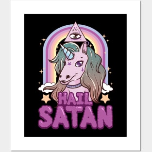 Funny Hail Satan Unicorn Rainbow Satanic Pun Posters and Art